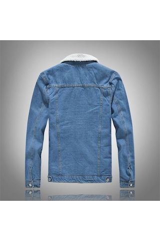 Oliggopol Blue Fashion Içi Kürklü Slim Fit Erkek Kot Ceket(350531814)