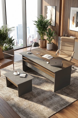 Yurudesign Vista AB Ofis Büro Masa Takımı Kahve-Beton-Antrasit VS