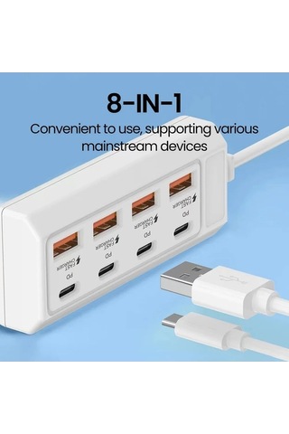 Tongxida 8 Adet Bir Arada Usb Şarj Soketi Pd25w Usb-c Şarj Aleti Çoklu Cihaz Şarj Güç 8a+8c