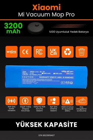 Vacuum Mop Pro Batarya 3200mah Stytj02ym Robot Süpürge Bataryası