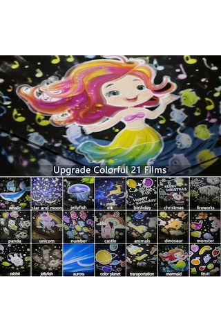 21 Farklı Desen Projektörlü Yansıtmalı Dönen Çocuk Bebek Odası Gece Lambası Çok Renkli