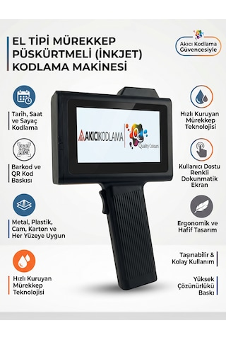 Qc 0.5 İnç El Tipi Akıllı Inkjet Yazıcı - Lazer Hizalamalı Kodlama Makinesi Kartuşsuz