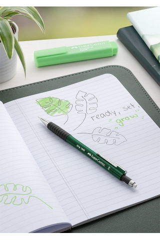 Faber-Castell Grip 1345/47 Versatil Kalem, 0.5 mm, Koyu Yeşil, Ergonomik Tutuş, Yaylı Uç, Uzun Silgi