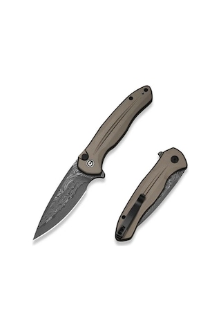 Civivi Button Lock Kitefin Brownish Gray Aluminum Handle Damascus Blade Kamp Çakı Gri