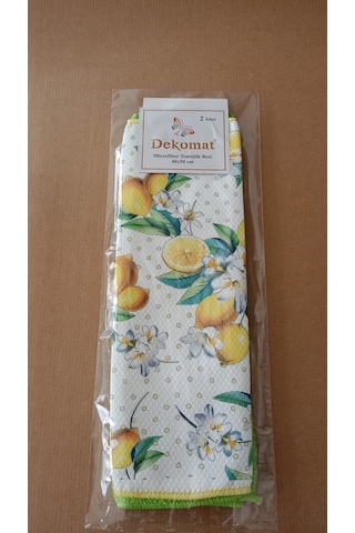 Microfiber Temizlik Bezi 40x50 Cm 2 Adet Limon Bir Adet Baskılı Bir Adet Naturel Yeşil