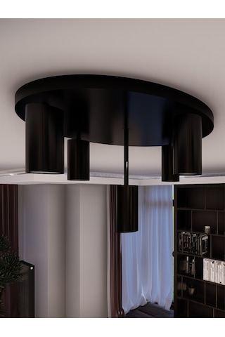 Miren Siyah Sabit Başlıklı 5'li Spot Led Tavan Avizesi