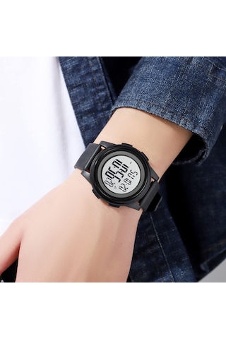 Reedark Skmeı 1895 Siyah Beyaz Ultra İnce Led Spor Saat - 50m Su Geçirmez, Alarm, 12/24 Saat, Parlak Ekran, Erkek Kadın Öğrenci Pu Kordonlu Kol Saati