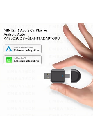 Embatech Araç Içi 2in1 Android ve İos Cihazlar Için Kablosuz Android