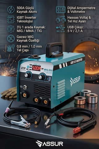 Mıg-500 500a Profesyonel 3'ü 1 Arada Mıg Mma Tıg İnverter Gazsız Gazaltı Kaynak Makinesi-3212