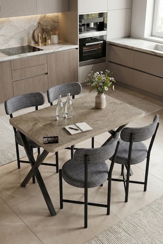 Mutfak Masası 4 Sandalyeli Set 110x70 Cm Modern Bahçe Cafe Masa Takımı 4 Kişilik Tedy 9883 Anstrasit Gri