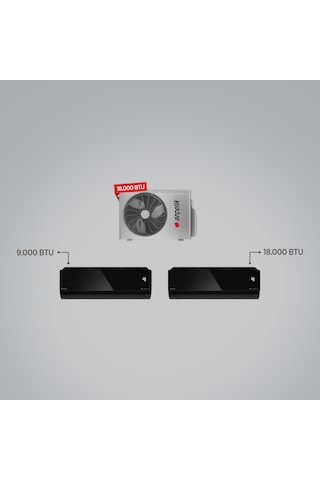Arçelik ZM18103 MD 1+2 Multi Klima Sistemi / 1 Adet 9 BTU Siyah+1 Adet 18 BTU Siyah İç Ünite / 1 Adet 18 BTU Dış Ünite