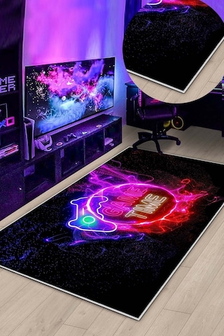 West Home Gamer Halısı Yıkanabilir Kaymaz Taban Led Işık Görselli Genç Odası Için Oyuncu Halısı Wh 546 Multy