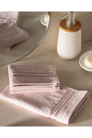 Maynor Bordürü Floşlu 2'li %100 Pamuk El Havlusu - Pudra 8684427114391 Pudra