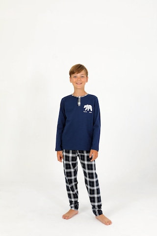 Vitmo Erkek Çocuk Uzun Kollu %100 Pamuklu Düğme Detaylı Pijama Takımı Everest İndigo