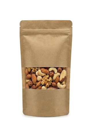 Meldoro Pencereli Kraft Doypack Kilitli Poşet 11x18,5 Cm - 50 Adet - Dik Duran Kilitli Torba, Küçük Boy Yaklaşık 100 Gr Malzeme İçin 4296