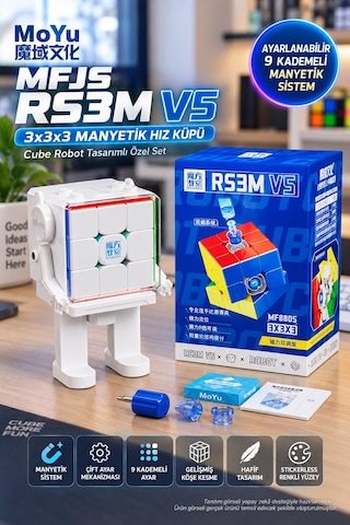 Moyu Mfjs Rs3m V5 3x3 Manyetik Hız Küpü Robot Standlı Çift Ayarlı Profesyonel Speed Cube