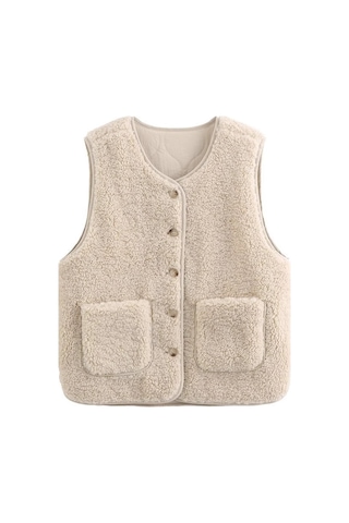 Snapbuy Kadın Yelek, Çift Taraflı Kullanım Ekru