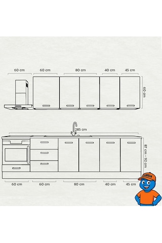 285 Cm Mutfak Dolabı Mdf Kapak Tezgah Dahil Yrkn285 99 Siyah