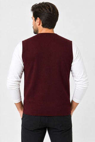 Bihan Store Erkek V Yaka Düğmeli Tek Plaka Spor Yelek 7025-bordo