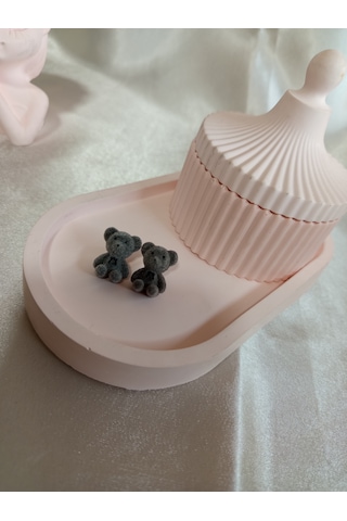 Gri Peluş Ayıcık Küpe