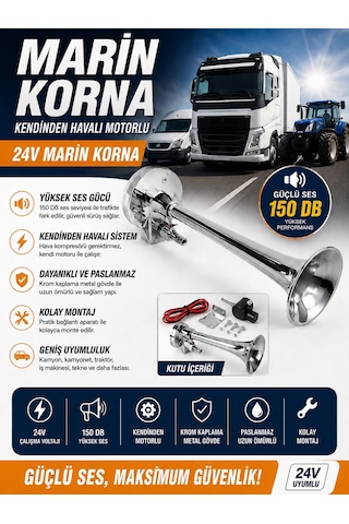 24v Marin Korna Kendinden Motorlu 150 Db Krom Korumalı Yüksek Sesli Universal