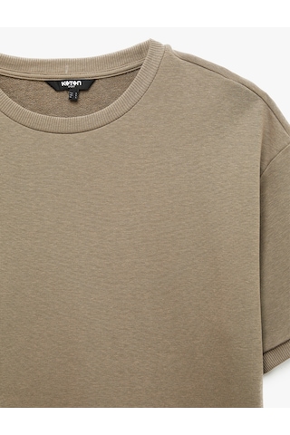 Koton Bisiklet Yaka Rahat Kesim Kısa Kollu Spor Sweatshirt Bej 6sam70007nk Ekru