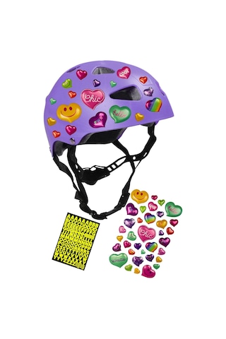 Lila Mor Çocuk Kaskı Spor Koruyucu Kask Kalpler Ve Harfler Stickerlı Bisiklet Scooter Paten Ekipmanı Lila