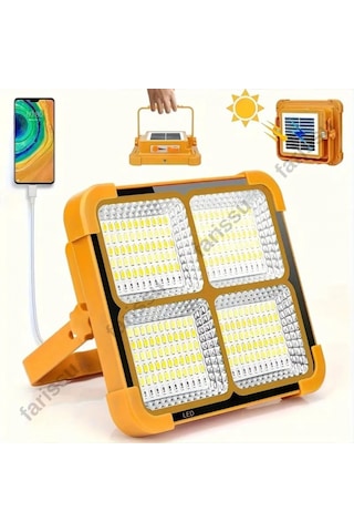 Solar Panelli Çakar Özellikli Dış Mekan Aydınlatmasına Uygun Projektör Sarı