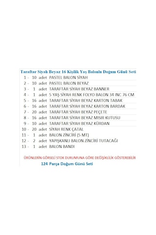 5 Yaş Beşiktaş Taraftar Siyah Beyaz 16 Kişilik Doğum Günü Seti