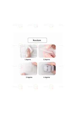 Mainshop Yapışkanlı Pratik Mop Temizlik Fırçası Tutucu Asma Askı Aparatı Paspas Sapı Tutucu 4 Adet M-310 Beyaz