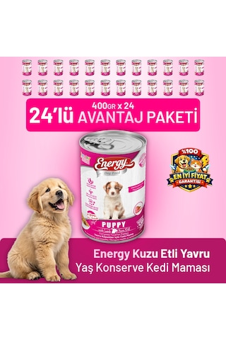 Energy Kuzu Etli Yavru Yaş Köpek Maması 400 G - 24 Adet