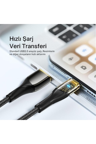 Essager 1 Metre 7a 100w Led Işıklı Süper Hızlı Usb To Type C Şarj Data Kablosu, Akım,ısı, Güçlü Kablo
