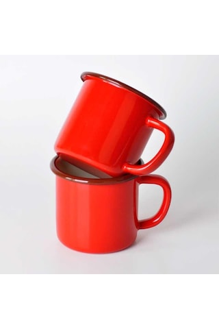 2'li Emaye Kupa Kırmızı Kırmızı