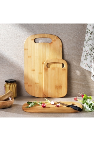 Schafer Woodart 3 Lü Oval Tutacaklı Kesme Tahtası Sarı