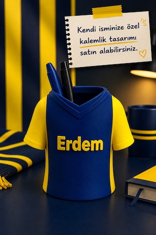 Kişiye Özel Sarı-lacivert Masaüstü Kalemlik İsme Özel Forma Tasarımlı Kalemlik Ve Masaüstü Organizer Sarı - Lacivert