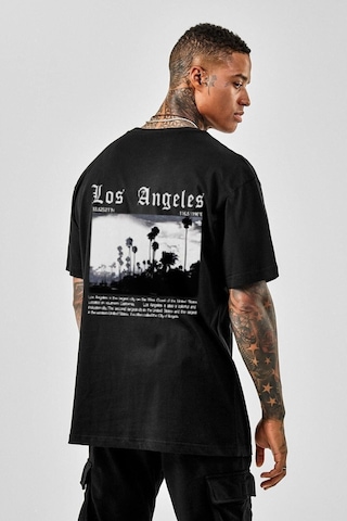 Erkek Siyah Oversize Los Angeles Baskılı T-shirt Siyah-66568