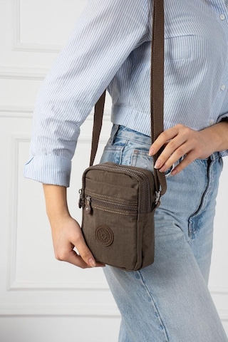 Baginn Klinkır Telefon Çantası Mini Postacı Çanta 22 12 Cm Çapraz Askılı Omuz Çantası Günlük Hafif Çanta Kahverengi