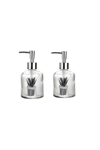 Banyo Seti Cam Sıvı Sabunluk 2 Adet,kaktüs 1 Desen 300ml 7,6x15,5 Çok Renkli