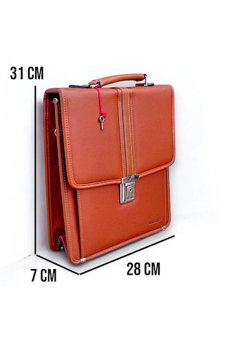 Deri Evrak Çantası Anahtar Kilitli A4 Uyumlu Taba