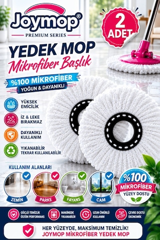 2 Li %100 Mikrofiber Yedek Mop Ultra Emici Premium Seri