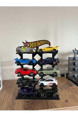 Hot Wheels Uyumlu 10 Araçlık Stand 1/64 Siyah Renki Logolu