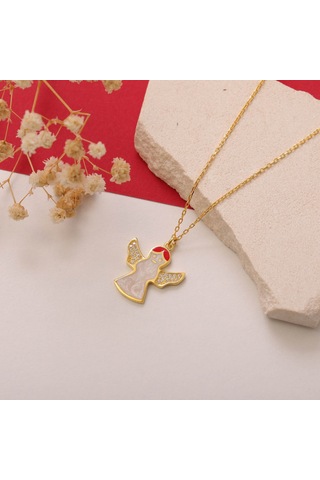 925 Ayar Gümüş Beyaz Mineli Melek Kolye Gold