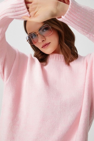 Ritnice Kadın Homy Yumuşacık Bisiklet Yaka Soft Pembe Oversize Triko Kazak Softpembe