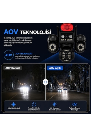 Uninet Aov Teknolojili 4g Solar Güvenlik Kamerası Düşük Güç Tüketimi, Kesintisiz Izleme Ve Anlık Kayıt 4 Kameralı 3 Kamerası Dönebilen Ptz + 1 Sabit Lens, Gece Görüşü Ve Siren