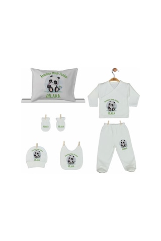 Pia Baby Gl 2009 İsme Özel Pandalı Yastık Zıbın Set Krem