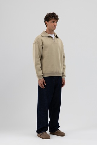 Vamos Basic Fermuarlı Dik Yaka Sweatshirt Haki
