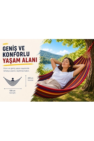Çift Kişilik Hamak 260x150 Cm Kolay Kurulabilir Bahçe Balkon Kamp Salıncak Hamak Çantalı Çok Renkli