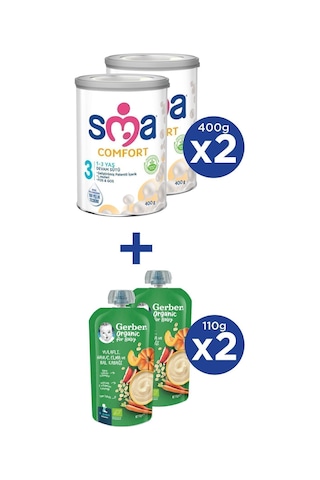 Sma Comfort 3 1-3 Yaş Devam Sütü 2x400g + Gerber Organıc Yulaflı, Hav., Elm., Balkab. Püresi 2x110g