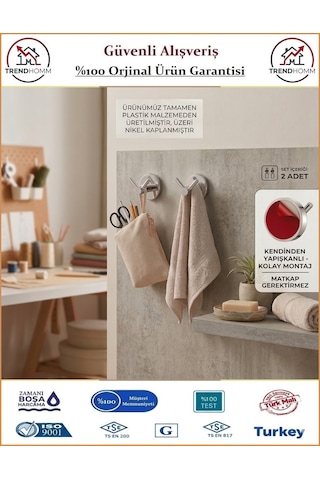 Trendhomm İkili Pvc Mutfak Banyo Havlu Askılığı - Yapışkanlı - 2 Adet Krom