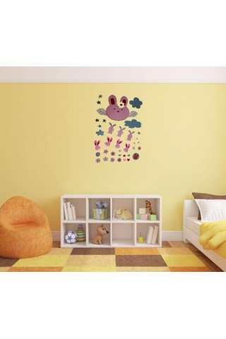 Duvar Süsü Sticker 2 Adet Tavşan Desenli Pvc 70x50x0,5cm